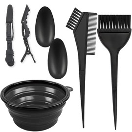 Samcos Hair Color Set, Hair Dye, Comb, Ear Cover, Hair Color, Bowl, Dye Hair Brush, Whipper, Unisex, Reusable, Hair Coloring Tool Set, For Home Use, Beauty Salon, DIY Hair Dye (C (Set of 6, Black)