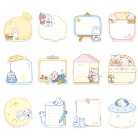 144 hojas de notas adhesivas bonitas, notas adhesivas de dibujos animados Kawaii con 12 formas diferentes, mini marcadores de banderas, almohadillas para orejas de notas autoadhesivas para niños, suministros para estudiantes, notas de notas de animales s