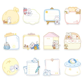 144 hojas de notas adhesivas bonitas, notas adhesivas de dibujos animados Kawaii con 12 formas diferentes, mini marcadores de banderas, almohadillas para orejas de notas autoadhesivas para niños, suministros para estudiantes, notas de notas de animales s