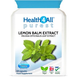 Health4All Lemon Balm Extract 1500mg 60 Capsules Purest: no additives, Vegan Melissa for Anxiety, Stress and Sleep Supplement