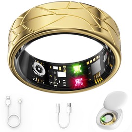 Smart Ring Fitness Tracker Sleep Tracking Heart Rate Monitor Pedometer, Waterproof Activity Tracker Fitness Ring Steps Counter, Gesture Controls for Short Video, 8 Days Last, #9, Classical Gold
