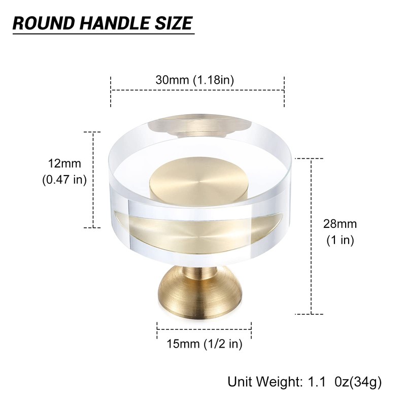 Guank 12-Pack 1-1/4-Inch White Cabinet Glass Crystal Brass knobs Brass