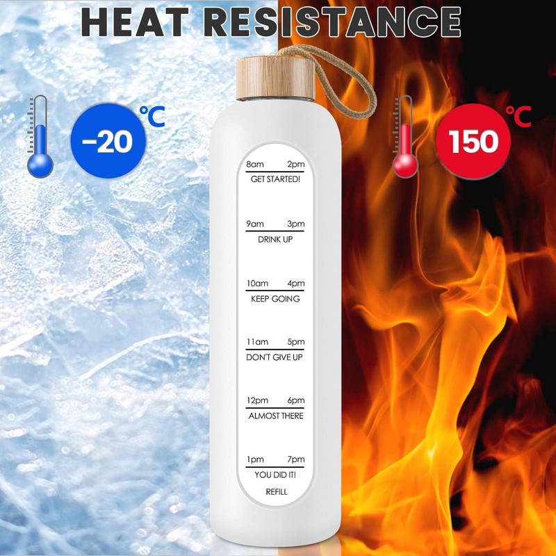 PROBTTL 25 oz Glass Water Bottles - Time Marker Motivational