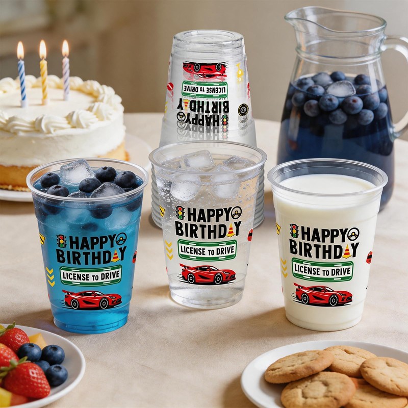 50 PCS Driver License Birthday Plastic Cups,12 OZ Clear Disposable