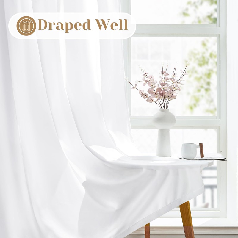 HOMEIDEAS Non-See-Through White Privacy Sheer Kitchen Curtains, 30 X 36