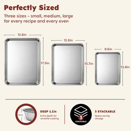 Baking Sheet Set of 3: Stainless Steel Cookie Sheets for Baking