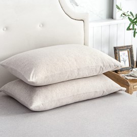 PURE ERA Jersey Knit Pillowcases 100% T-Shirt Cotton Super Soft Comfy Breathable, Set of 2, Queen 20" x 30", Heathered Beige