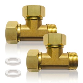 2 pieces 3/4 inch brass T-piece 90°, 3/4 inch brass T-piece swivel pipe fitting, DN20 3-way T-connector coupling, AG x female x female x female T piece water connection for air conditioning