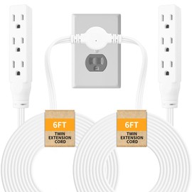Makevivi Twin Extension-Cord Power Strip - 12 ft - Flat Plug Extension Cord - 3 Prong Split Extension Cord with 6 Outlets - Double Extension Cord for Behind Bed, Couch, Nightstands, Vanity, Furniture