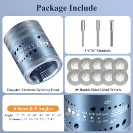 Tungsten Electrode Sharpener Grinder Head,Tungsten Sharpener for Tig Welding with 48 Holes,4 Angles 6 Size,3 CNC Mandrel,10 Double Diamond Wheels Suitable for Most Rotary Tool