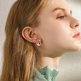 ROMANTICWORK 925 Sterling Silver Cute Rabbit/Cat/Raccoon/Wolf/Bee Hoop Earrings Hanging Earrings for Women Ladies Girls, Sterling Silver