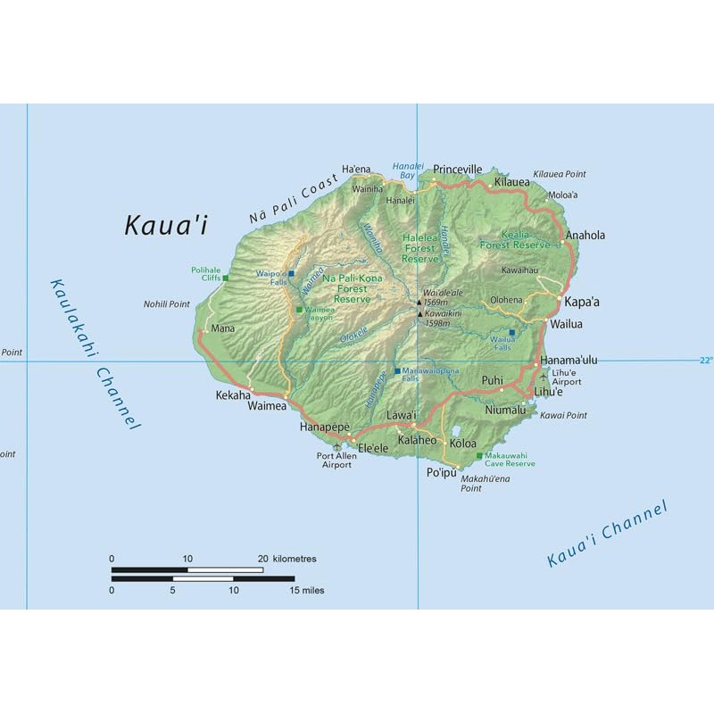 Hawaii Physical State Map - 23.3 x 16.5 Inches -