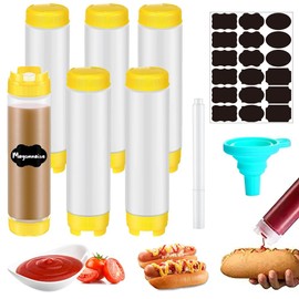 DAN SPEED 6 PCS 16 oz Inverted Plastic Squeeze Bottles, Refillable Tip Large Valve Dispenser Condiment Squeeze Bottle for Sauces Ketchup Sour Cream Self Sealing Syrup Dispenser for Restaurants