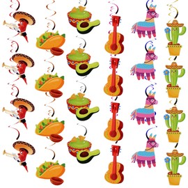 24pcs Cinco de Mayo Hanging Swirl Decoration, Mexican Fiesta Cinco de Mayo Party Supplies Funny Cactus Avocado Guitar Ceiling Hanging Swirls for Boys Girls Shower Party