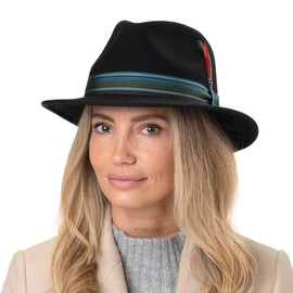 Stetson Melcott Traveller Wool Hat - Hat with Trim Band and Feather - Packable - Felt Hat - Travel-friendly Outdoor Hat for Men - for Autumn/Winter, black