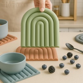 FlexiGuard Trivets - Heat Resistant, Non-Slip Silicone Insulation Mats, Hot Pot Holders & Coasters for Table and Kitchen Use. (Olive Green- 2 pcs)