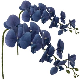 FagusHome Artificial Phalaenopsis Flowers Branches 9 Large Blooms Artificial Orchid Flowers Stem Plants 42 Inches 2 Pcs for Home Wedding Décor (Dark Blue)