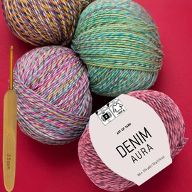 Variegated Yarn 55% Cotton,45% Poliacrylic,50g(1.76 Oz),160m(174 Yds) Soft & Smooth Yarn Sport – Fine(2) for Crocheting, Knitting, Amigurumi,Blankets,Garments (Island Fiesta, Denim Aura Pack1)