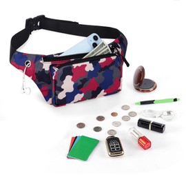 HAWEE Sports Bum Bag Unisex Lightweight Belt Bag Waist Bag Multicoloured with Adjustable Belt and Headphone Jack for Women Men Outdoor Travel Hiking Jogging Cycling Running, Camouflage