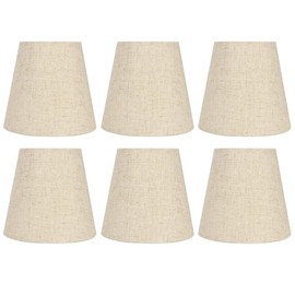 Lamp Shade Set of Chandelier, Clip On Bulb Small Barrel Fabric Drum Lampshade Village Mini Lampshades for Table Bedside Wall Lamps and Floor Light Natural Linen Hand Crafted 6Pcs Spider Fitter Beige
