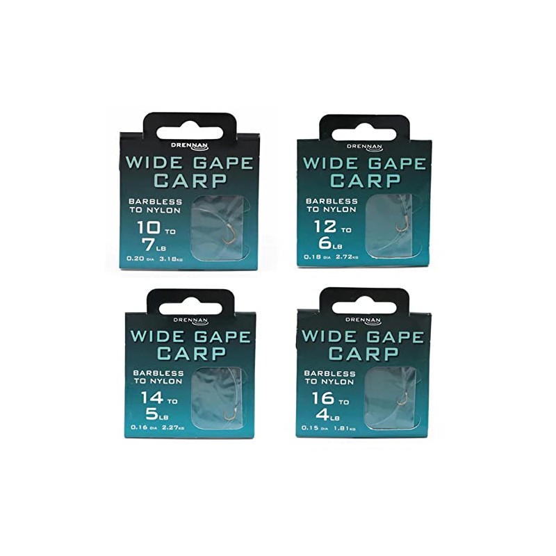 Drennan Hooks to Nylon Wide Gape Carp Barbless