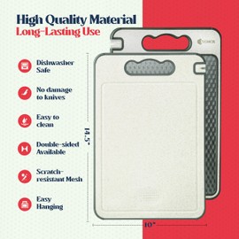 EVONOX Stainless Steel Cutting Boards For Kitchen Double Sided Lightweight Dishwasher Safe Easy to Clean Non Toxic Non Slip Edges Large Wheat Straw Chopping Board 14.5"x10"