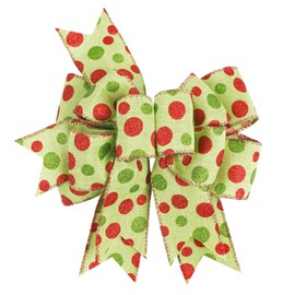 SIMISI RIBBON Christmas Green Red Dots Bow Rustic Burlap Bows for Wreath, Christmas Tree, Holiday Decor (9.5 x 13 inch)
