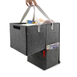 Stair Basket for Stairs with Lid 16.5" x 10.5" x 16", Collapsible Staircase Basket with Handle, Large Capacity Step Storage Basket, Stair Storage Basket for Carpet or Wood Stairs