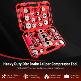 8MILELAKE 35pcs Disc Brake Caliper Tool Kit, Heavy Duty Disc Brake Piston Caliper Compressor Rewind Tool for Brake Pad Replacement, Fits Most American, European, Japanese Autos (Red)