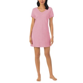 Nautica Women's Sleepwear Cotton Jersey Knit V-Neck Sleep Shirt Dress (Regular and Plus Size) - Heather Pink, Large