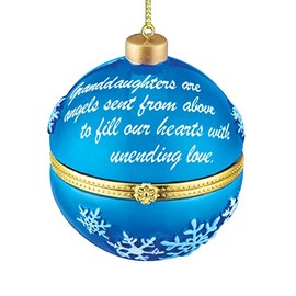 Collections Etc Holiday Sentiment Trinket Ornaments with Heartwarming Quote and Gold Hanger - Compartment Inside for Small Gift, Granddaughter