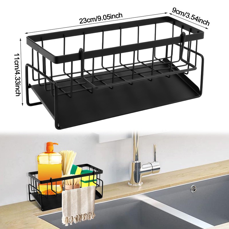 TNOMSNO Sink Organiser, Sink Organiser with Drip Tray, Kitchen Organiser