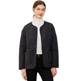 ROYAL MATRIX Women's Quilted Jacket Lightweight and Padded Trendy Coat Button Down Jacket with Pockets (Black, M)
