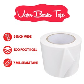Autrends Vapor Barrier Tape, 7 Mil Polyethylene Tape Sealing Moisture Barrier Seam, Seal Tape for Crawl Space, Underlayment, Marine Use, White Insulation Tape, Waterproof, 6 Inch, 100 Foot Roll