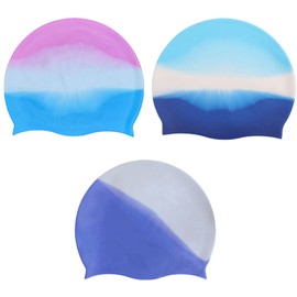 3 Stück Badekappe Kinder, Badekappe Jungen, Bademütze Mädchen, Dehnbare Bequeme Swimming Cap für Langes und Kurzes Haar, Silikon wasserdichte Schwimmkappe Farbig, für Jungen, Mädchen (Bunt-1)