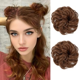 PHOCAS 2PCS Curly Messy Hair Bun Hairpieces for Updos Fake Hair Space Buns Scrunchie Large Fluffy Hair Extensions for Women Daily Wedding Party Use(Light Auburn)