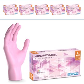 ARNOMED Disposable Gloves, Pink, L, Nitrile Gloves, Powder-Free, Powder-Free, Pack of 1000 (10 x 100)