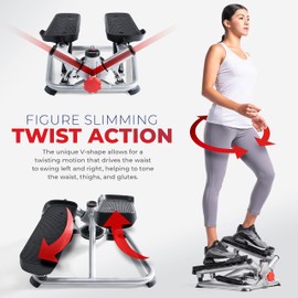 Sunny Health & Fitness Twist Stepper mini steppers for exercise at home Workout Cardio Machine Equipment Gym Stair Master Climber Thigh Space Squat Advanced Twisted Resistance Bands - SF-S0979