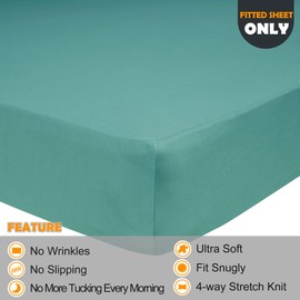 Soft Stretch Full Size Fitted Sheet Only - 4-Way Stretchy Jersey Knit, T-Shirt Feeling & Ultra Soft, Wrinkle Free, Non-Slip & Snug Fit for Mattress (Deep: 5"-16") - Aqua, Full