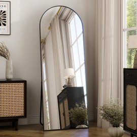 HARRITPURE HARRITPURE 58"x18" Arched Full Length Mirror Free Standing Leaning Mirror Hanging Mounted Mirror Aluminum Frame Modern Simple Home Decor for Living Room Bedroom Cloakroom, Black