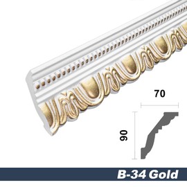 Marbet Ceiling Mouldings Gold Polystyrene EPS Stucco Moulding Moulding in Traditional Design (2 Metres B-34 G) Stucco Profile Decorative Corner Profile