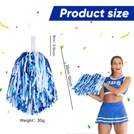 24 Pcs Pom Poms Cheerleading Cheerleader Pom Poms Spirited Cheer Pom Poms Cheerleader Pom Poms Baton Handle Metallic Foil Fun Pom Poms for Sports Team Party Dance Cheering (Blue, White)