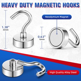 Niuknow 8Pack Heavy Duty Magnetic Hooks, 25 lbs Strong Neodymium Magnet Hooks for Hanging, Magnet with Hook for Cruise, Grill, Fridge