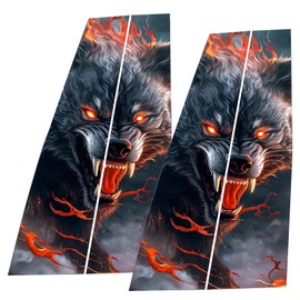 Window Pillar Cover - Car Door Pillar Decals,Black Wolf Engulfed in Flames Side Door Window Cover, Window Pillar Posts Molding Cover, Black Wolf Engulfed in