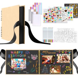 Scrapbook Photo Album, DIY 8 X 12 Inch Hardcover Kraft Blank Paper scrapbooking supplies, 80 Pages Memory scrap Book with 12 Metal Pens for Anniversary Family Wedding (Khaki)