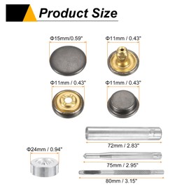 HARFINGTON 24Set Leather Snaps Fasteners Kit 15mm Dia Brass Press-Stud Cap Button 2.95" Length Metal Snap Buttons with 4 Install Tools for Coat Bag Leather Marine Boats Canvas, Gun