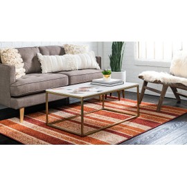 Unique Loom Autumn Collection Warm Toned Striped Casual Rust Red Area Rug (8' 0 x 10' 0)