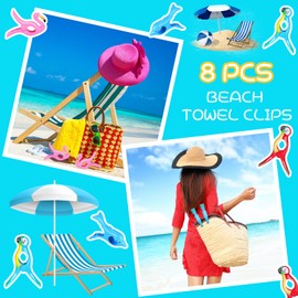 8 Pcs Beach Towel Clips, Beach Chair Clips for Towels Flamingo Parrot Clothes Pins Towel Holders Colorful Towel Clips for Chairs Cruise Patio Beach Pool Home