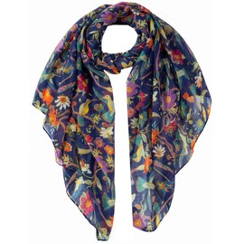 World of Shawls Winter Christmas Robin Bird Print Girls Lady Women Colorful Long Cute Scarf Wraps Shawl Soft Scarves Maxi (Multi Colour Birds Navy Blue)