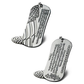 Shields of Strength Flag Antique Finish Dog Tag Necklace - Joshua 1:9
